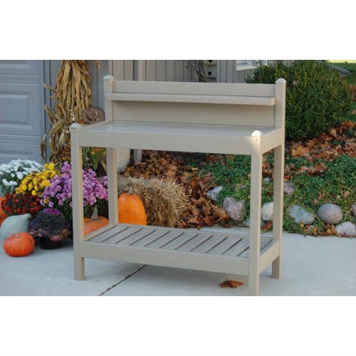 Outdoor Vinyl Potting Bench Garden Work Table in Mocha - Made in USA