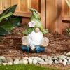 Meditating Leaf-Hat Gnome Figurine  Holding Solar Lighted Orbs