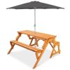 Outdoor Interchangeable 2 in 1 Multi-Use Wooden Picnic Table Garden Bench Umbrella Hole
