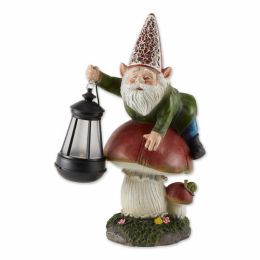 Investigating Garden Gnome Figurine with his lantern â€“ Solar Powered