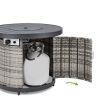 50,000 BTU Grey Wicker Round LP Gas Propane Fire Pit w/ Faux Wood Tabletop and Cover