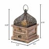 Unique Flip-Top Wood Candle Lantern w/Drawer - 8 inches