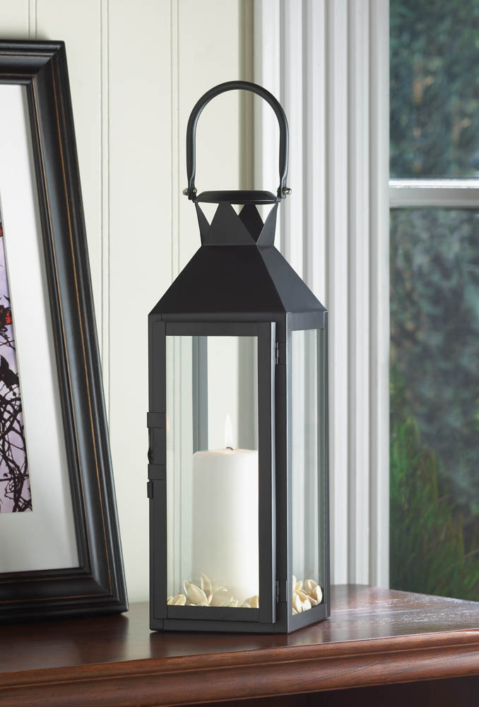 Square Clear Glass Black Candle Lantern - 15 inches