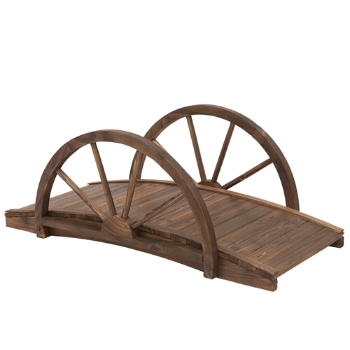 Old-Time Half Wagon Wheel Decorated 3.3-foot Garden Bridge