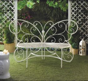 White Iron Butterfly Shaped Garden Bench