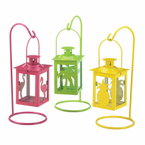 Mini Metal Hanging Candle Lanterns – Set of 3 Tropical