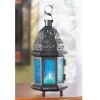 Ornate Blue Glass Moroccan Candle Lantern - 10 inches