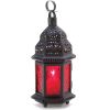 Elegant Ruby Glass Moroccan Candle Lantern - 10 Inches