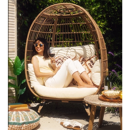Oversized Patio Lounger Indoor/Outdoor Wicker Egg Chair Off White
