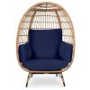 Oversized Patio Lounger Indoor/Outdoor Wicker Rattan Egg Chair Dark Blue