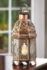 Beautiful Lacy Cutout Copper-Tone Candle Lantern - 9.5 inches