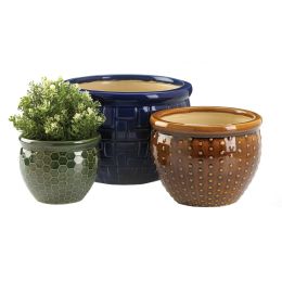 Embossed Multi-Color Ceramic Planter Set