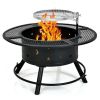 Camping Outdoor Wood Burning Fire Pit with Swivel BBQ Grill Grate