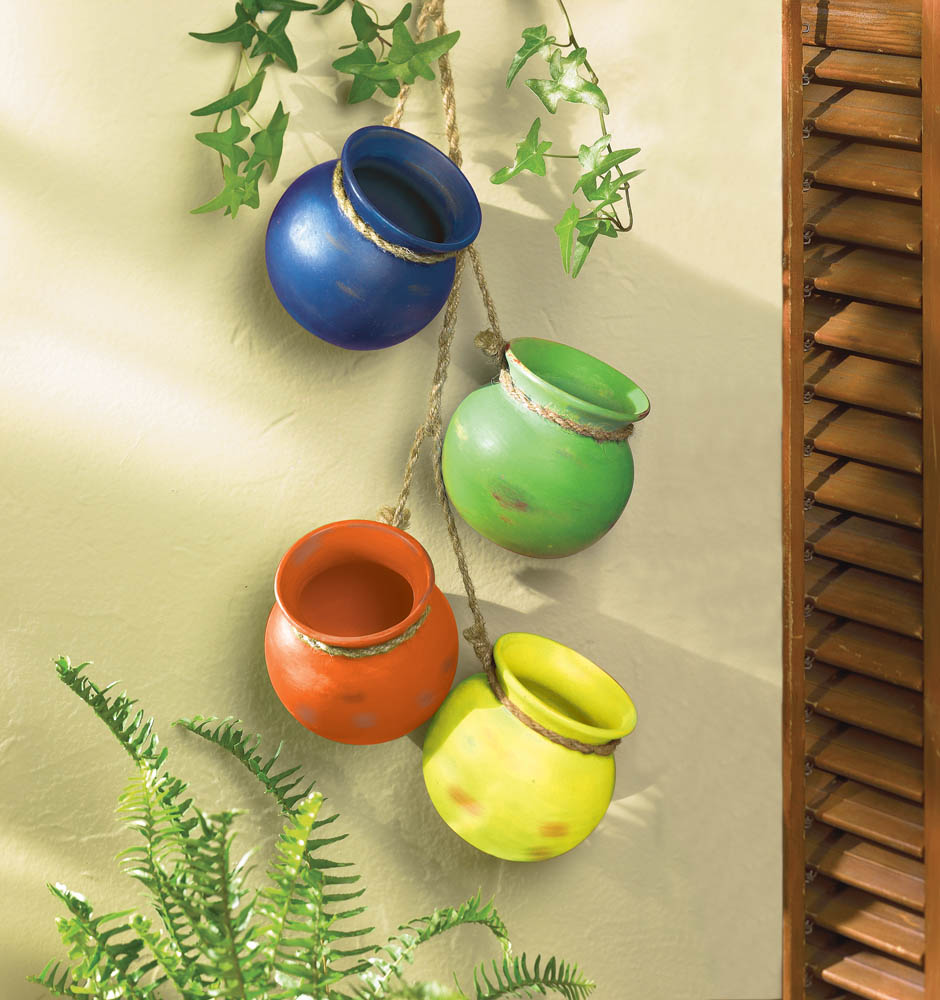 Multi-Colored Hanging Pots Wall Decoration - Terra Cotta