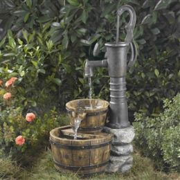 Old Fashioned Whiskey Barrel Garden Fountain - Cascading