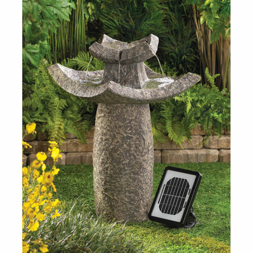 Stone-Look Temple Garden Fountain - Solar or Cord Power