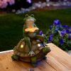 Solar Garden Frog – Reading Atop a Turtle