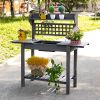 Outdoor Grey Wood Potting Bench Expandable Top with Food Grade Plastic Sink
