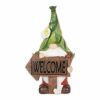 Leaf-Hat Gnome Figurine Holding a light-up Welcome Sign