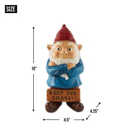 Grumpy Garden Gnome Figurine with Keep Off the Grass Sign