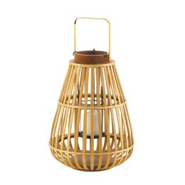 Unique Slat Wood Candle Lantern - Pine Wood & Bamboo Fiber