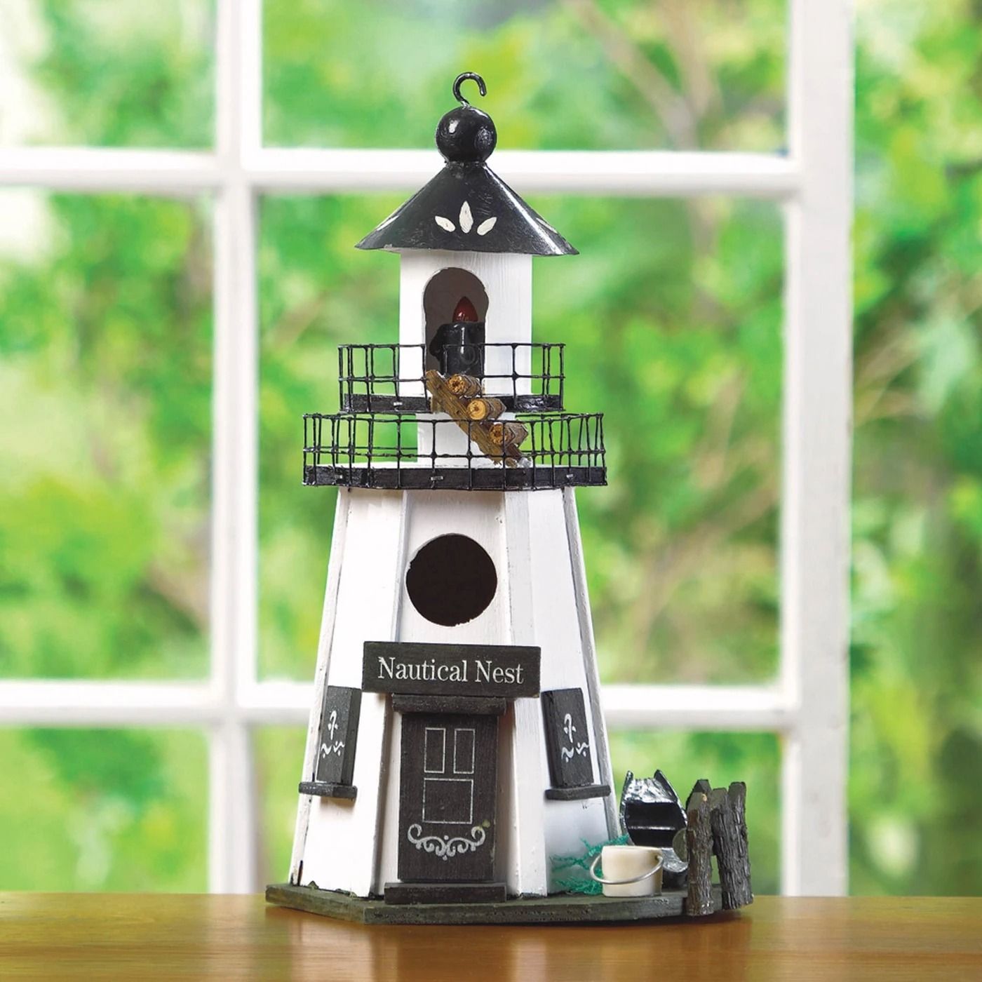 Nautical Decorative Bird House - Wooden Lighthouse Style