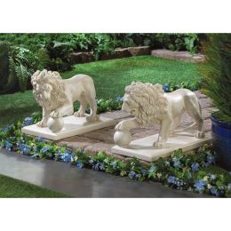 Pair of Petite, Regal Lion Statues for Guarding Entryways