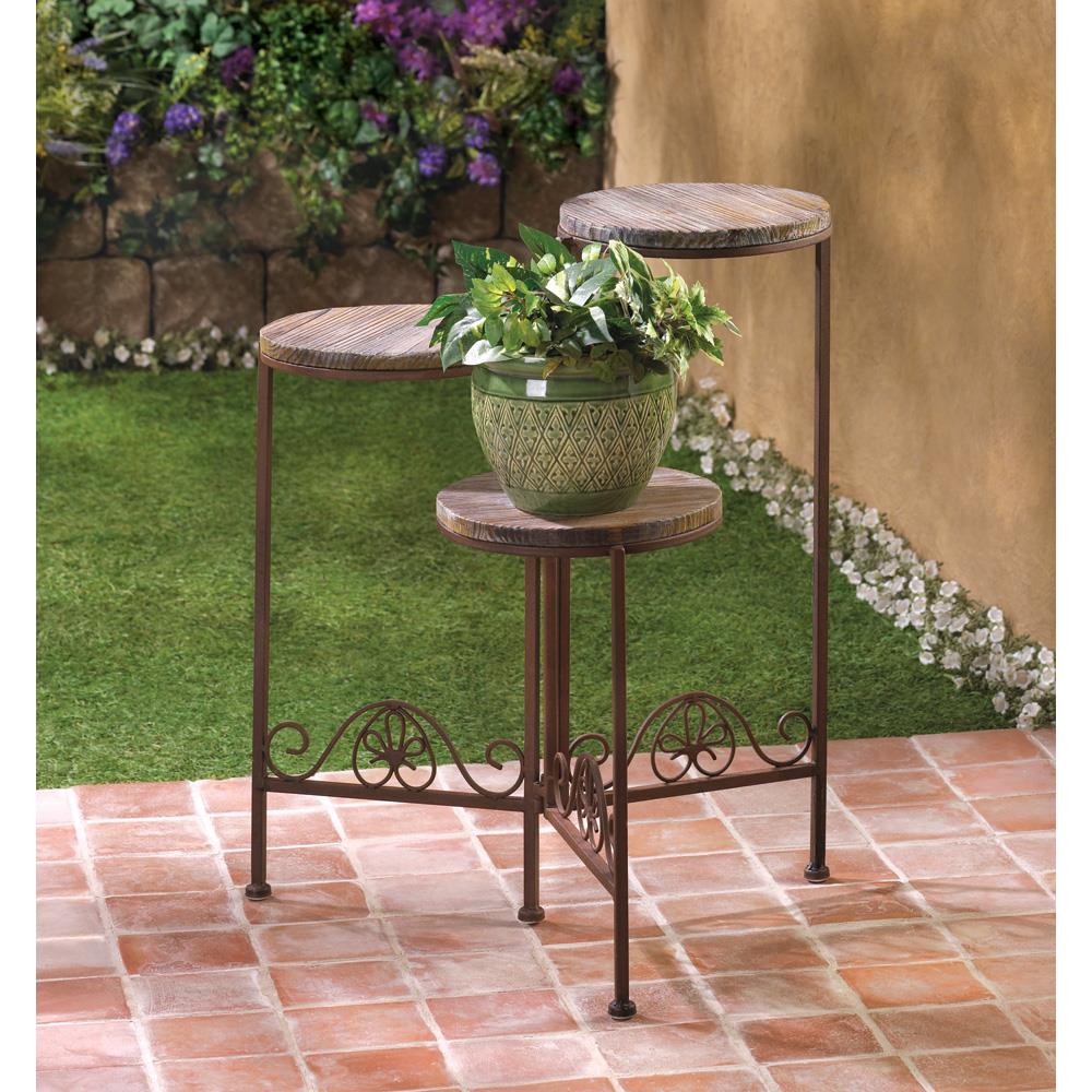 Folding Wood-Top Multi-Level Plant Stand