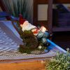 Rocking Chair Gnome Figurine Napping with Solar Light Up Bird