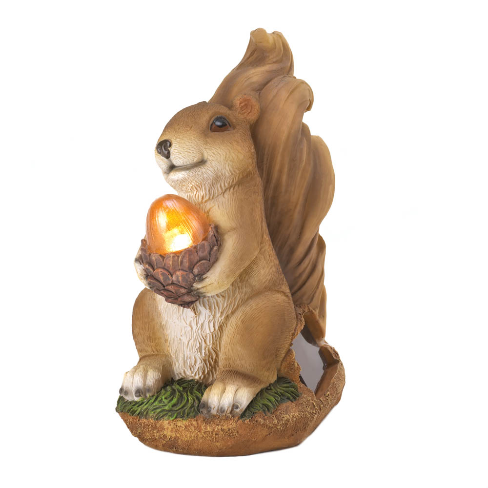 Proud Squirrel Figurine Holding his Prize Light-Up Acorn