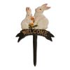 Cast Iron Bunny Rabbits Welcome Flower Pot Stake
