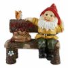 Gnome Figurine on Welcome Bench w/ Squirrel & Bag of Apples