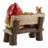 Gnome Figurine on Welcome Bench w/ Squirrel & Bag of Apples