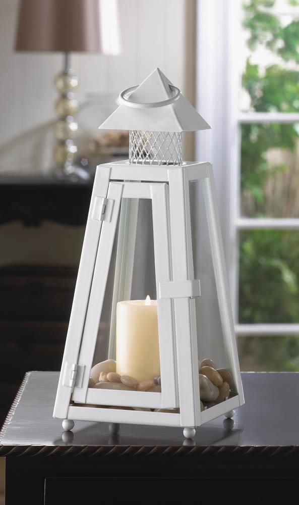 White Pyramid Candle Lantern - 11.5 inches
