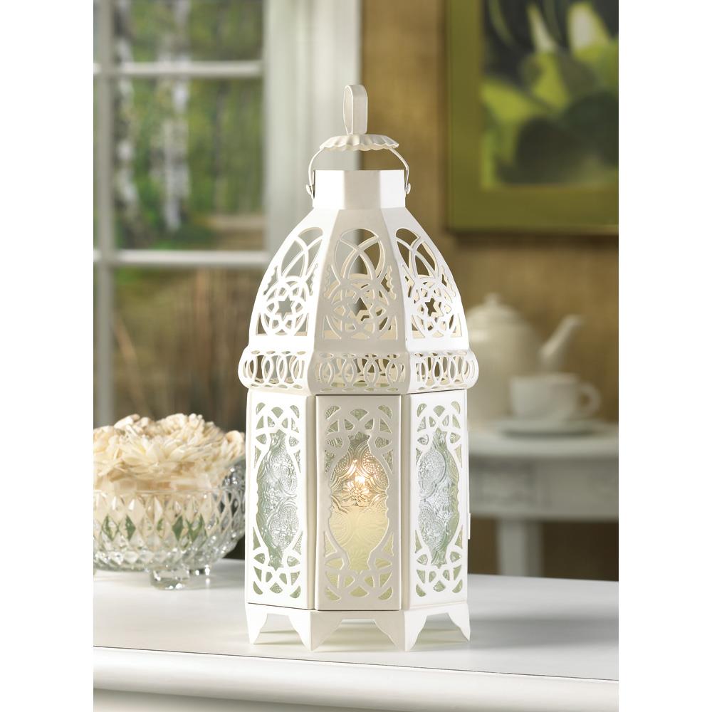 Lacy Cutout White Candle Lantern - 12 inches