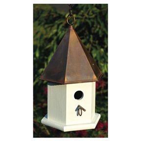 White Wood Songbird Birdhouse with Brown Copper Roof