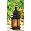 Ornate Moroccan Candle Lantern - Black w/Yellow Tinted Glass