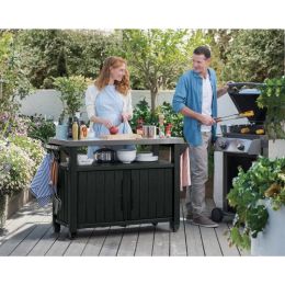 Outdoor Grill Party Bar Serving Cart with Storage in Graphite Grey.