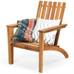Indoor/Outdoor Acacia Wood Adirondack Lounge Armchair (Color: Natural)