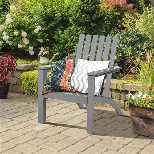 Indoor/Outdoor Acacia Wood Adirondack Lounge Armchair (Color: Grey)